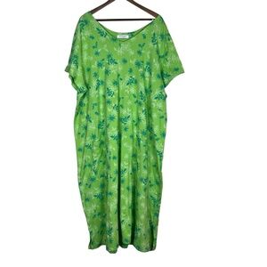 Fresh Produce Womens 3X Green Floral Midi Dress Pockets Summer Resort Plus Size